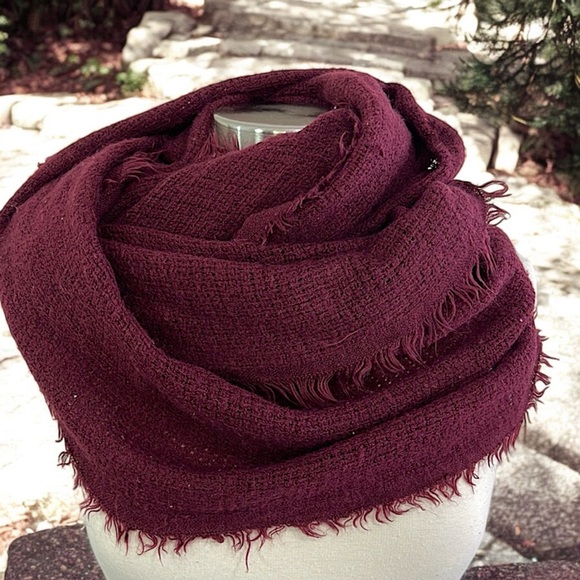 Fringe Edge Wine Color Infinity Scarf - Picture 2 of 16